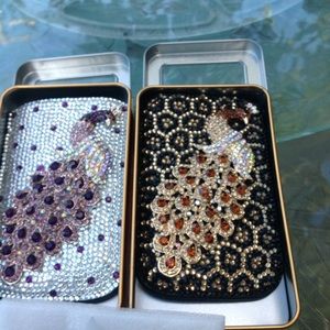 Set of 2 universal crystal peacock phone cases